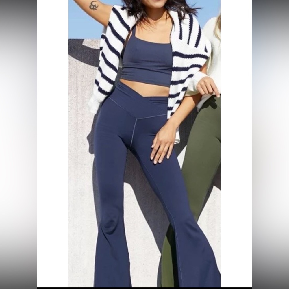OFFLINE Aerie Real Me High Waisted Crossover Rib Super Flare Leggings and Crop
